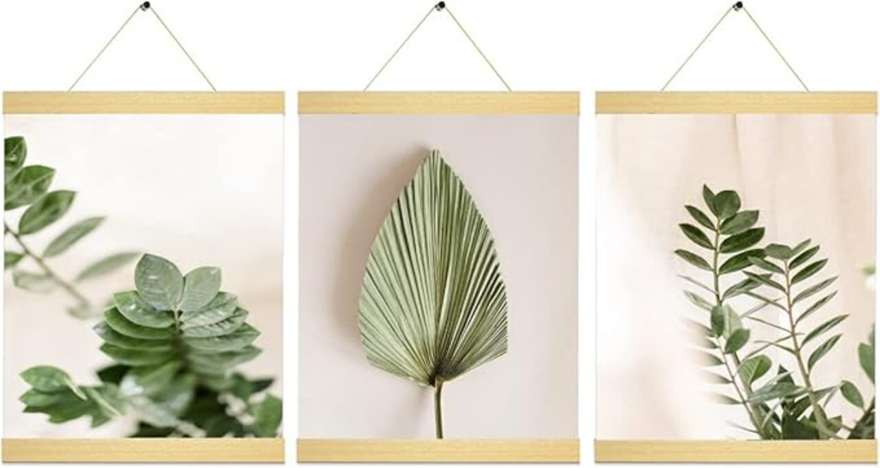 3 Pack Magnetic Poster Hanger Frame Natural Wooden Color 12x16 12x18 12x20 12x24 Poster Frame for Photo Picture Art Canvas Print Artwork Wall Hanging,Teak Wood 12''